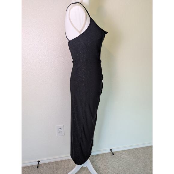 Rudá Sparkly Black Side Slit Stretch Midi Dress Women Size M Dark Fairy Sexy - Picture 4 of 14